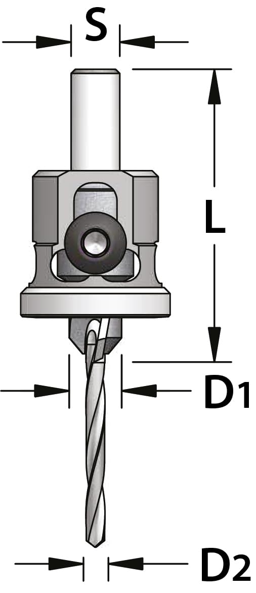 ENT 52052 Countersink 90° with Depth Stop HW, Drilling Diameter (D2) 2.5 mm, Countersink (D1) 8.5 mm, L 49 mm D1=8,5 / D2=2,5 / L=49 / S=8