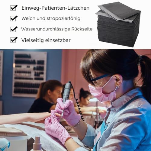 Disposable Dental Bibs, Pack of 50, Waterproof Tattoo Table, Tattoo Pads, Disposable, for Nail Salon, Accessories for Nail and Eyelash Technology for Tattoo Supplies (33.5 x 45 cm, Black)
