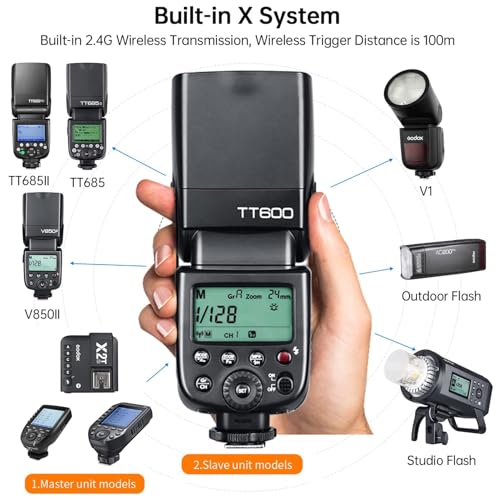 Godox TT600 2.4G Wireless Flash Speedlite Master/Slave Flash with Built-in Trigger System Compatible for Canon Nikon Pentax Olympus Fujifilm Panasonic (TT600)