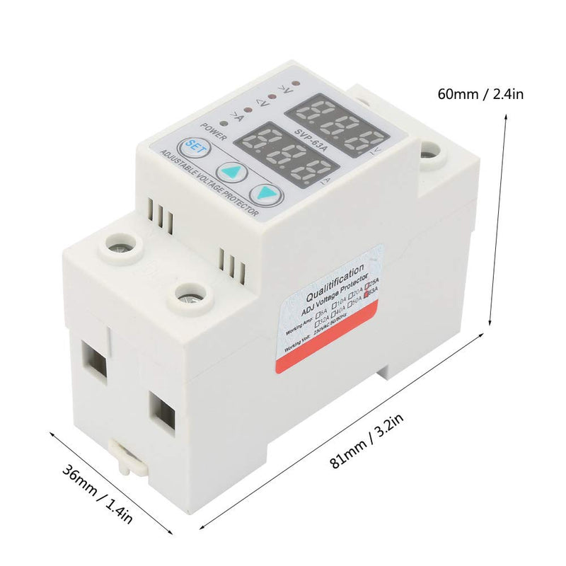 [Australia - AusPower] - Voltage Protective Device, Adjustable Single Phase Voltage Current Protector Double LED Display for - AC 230V 63A Automatic Reset Switch 