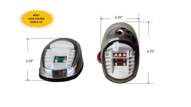 Pactrade Marine Boat Navigation Lights Red and Green LED Side Lights (Vertical Mount) - 2 NM Stainless Steel Housing | Green Starboard Red Port Navigation Lights for Boats LED 2 NM Model - Stainless Steel