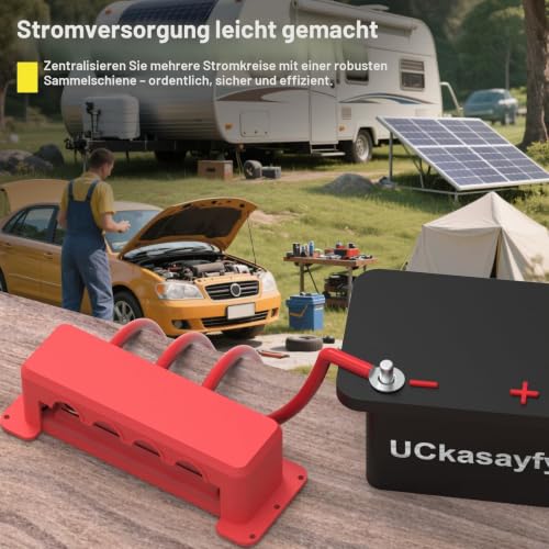 Bus Bar 600A 12V Power Distribution Block with 3/8 Inch (M10) 4-Post Terminal Block with Cover for Automotive, Marine, Battery System (Red) 600A-3/8'' (M10) red