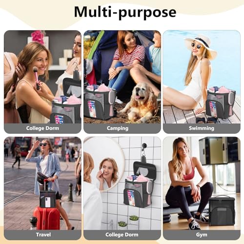 Mesh Shower Caddy Portable Beach Bag College Dorm Room Essentials Tote Bag for Bathroom,Gym,Travel,Camping Quick Dry Hanging Shower Organizer Bags for Women Men College Student Black