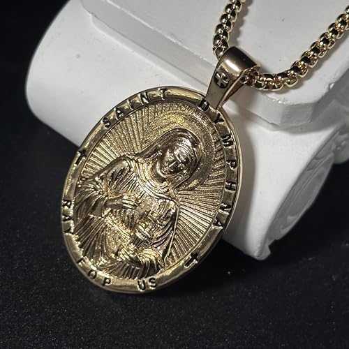 Saint Dymphna Necklace, Catholic Medal Prayer Pendant Jewelry Gold
