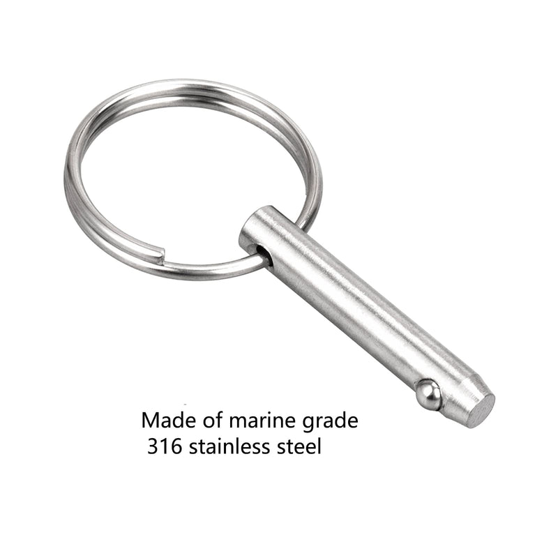 8 PCS Quick Release Pins Bimini Top Pins, Diameter 1/4"(6.3mm), Overall Length 2"(51mm), Usable Length 1.5"(38mm), Marine 316 Stainless Steel 8 Pieces