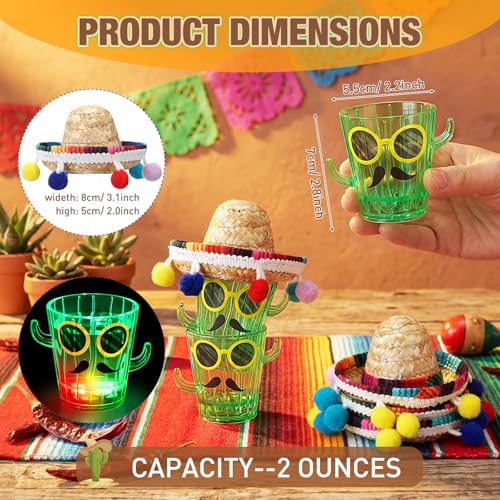 LemonRoad 20 Sets Light up Cactus Shot Glass with Sombrero Party Favor