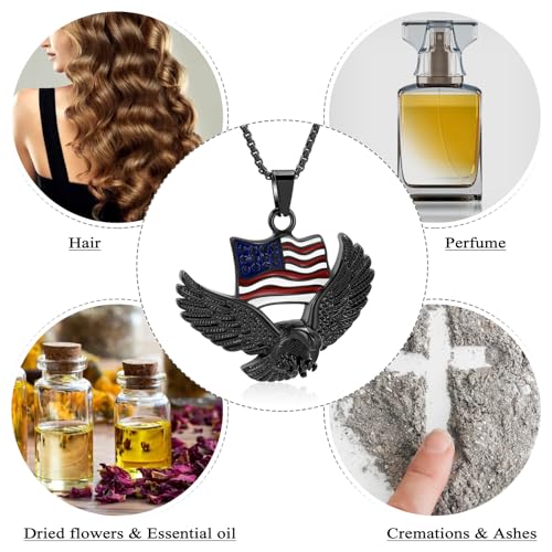Oinsi Cremation Jewelry For Ashes For Men The Stars and the Stripes With Eagle Memorial Urn Necklace Keepsake Pendant Black