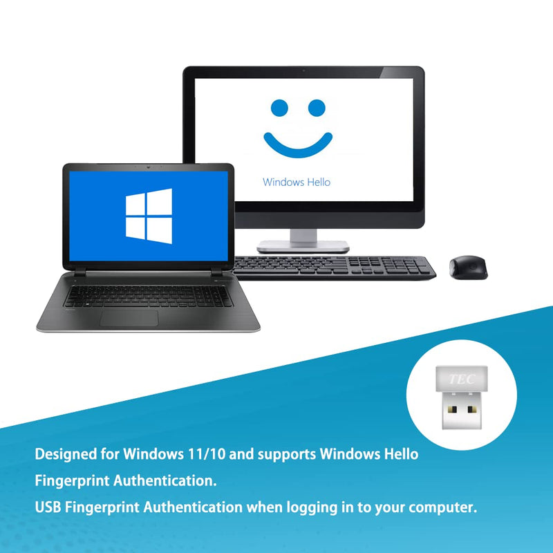 [Australia - AusPower] - TEC TE-FPA3 Mini USB Fingerprint Reader Compatible with Windows 11 & 10, 360° Touch Speedy Matching Biometric Scanner for Password-Free Login and File Encryption 