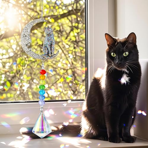 Moon Cat Crystal Suncatcher Prism Rainbow Maker Hanging Window Decor Moon-cat