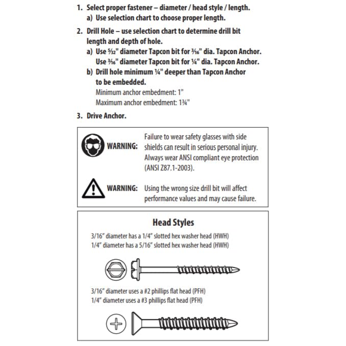 [Australia - AusPower] - Tapcon 1/4" x 1-1/4" Star Torx Head Concrete Anchor Screws 3183407V2 | 100 Pack | Drill Bit Included 