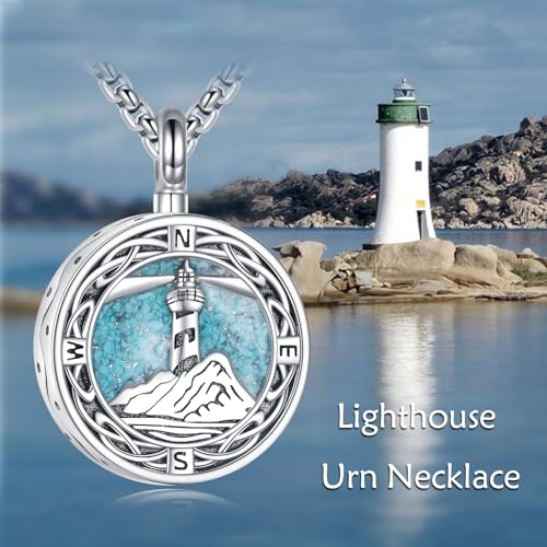 ONEFINITY Lighthouse Urn Necklace for Ashes 925 Sterling Silver Urn Pendant Memorial Keepsake for Ashes Cremation Jewellery Gift