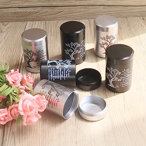 Small Urns for Human Ashes Set of 6 - Mini Keepsake Urns 3 Inches for Sharing - Memorial Ashes Holder Tree of Life - Black & Silver