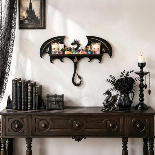 Dragon Shelf, Gothic Wall Decor, Crystal Shelf Display, Fantasy Decor Gift Black