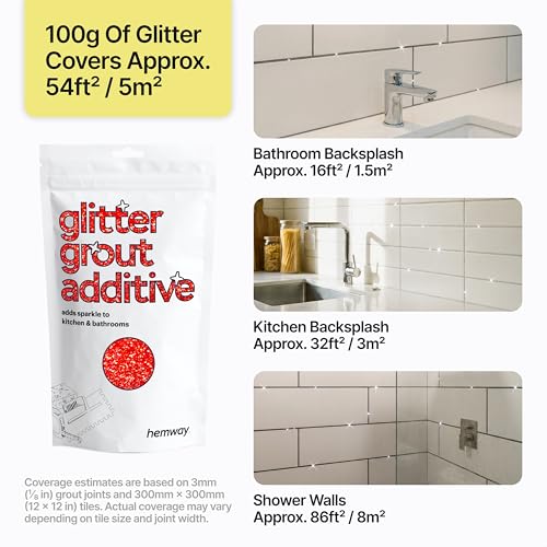 Hemway red glitter grout additive with metallic flakes, 100g packet for tile grout