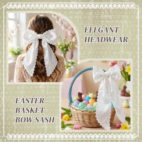 Giegxin 8 Pcs Wreath Sash for Front Door Shiny Blank Wreath Sash for Embroidery Satin Wreathes Sashes with RIC Rac Trim Embroidery Monogram Wreathes Accessory for Wedding Party Decor (White) White