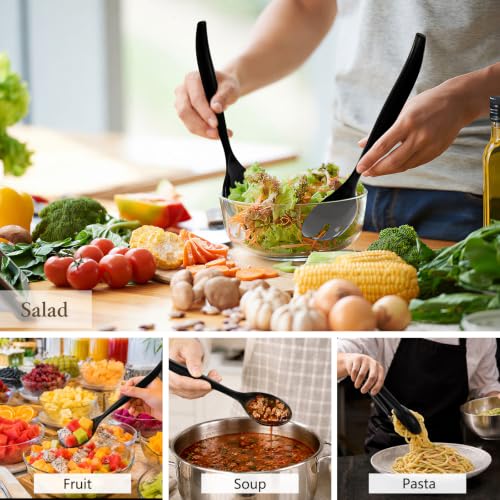 Mwellewm 36Pc Plastic Serving Utensils Set Disposable Tong Spoon for Buffet Black 36Pcs-Style 1