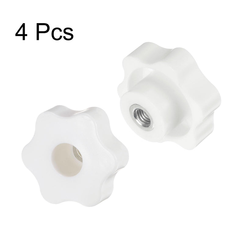 [Australia - AusPower] - 4pcs Star Knobs M8 Female Thread 48mm Head Plastic Through Hole Brass Screw-in Clamping Handles Threaded Hand Knobs, White M8 x 48mm 