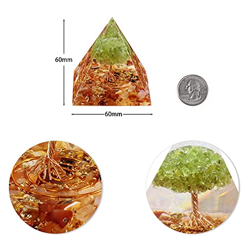 mookaitedecor Peridot Tree of Life Carnelian Crystal Pyramid Orange