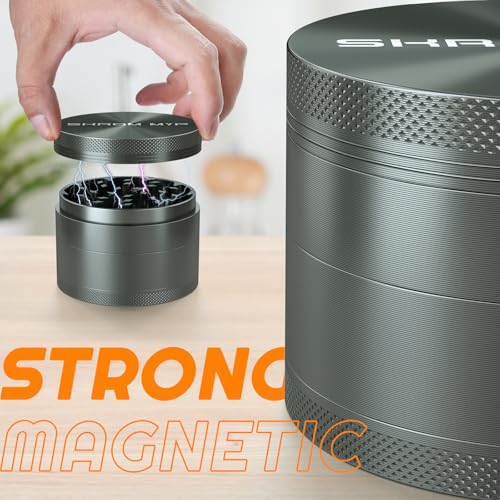 Grinder Crusher 4-Piece Set, 75mm Large Herb Grinder, Aluminum Alloy with Pollen Scraper for Spices, Herbs, Seasonings (Grey) Grey