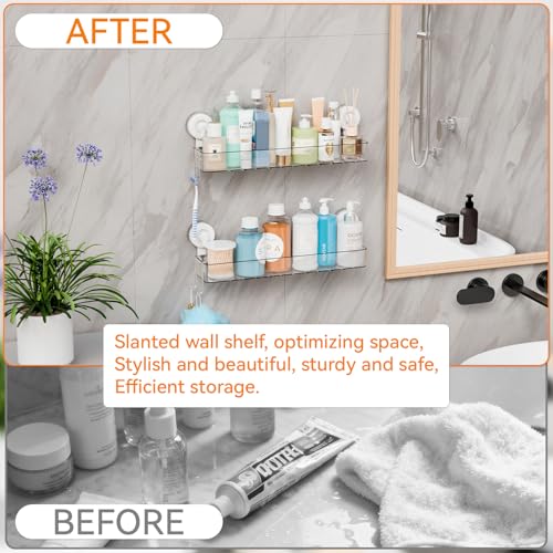 Clear 2 Pack Acrylic Shower Caddy Suction Cup,No Rust Bathroom Organizers and Storage Holder,Plastic Wall Mounted Shower Shelves,Bathtub Storage Organizer,Shampoo and Conditioner Holder for Washroom Clear