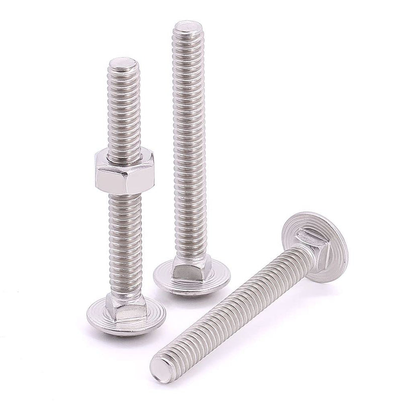 M6-1.0 x 50mm (10 Sets) Carriage Bolt DIN603 with Hex Nut DIN934, Full Coarse Thread, 304 Stainless Steel 18-8, Round Head Square Neck Screws Coach Bolt M6-1.0 x 50mm 10