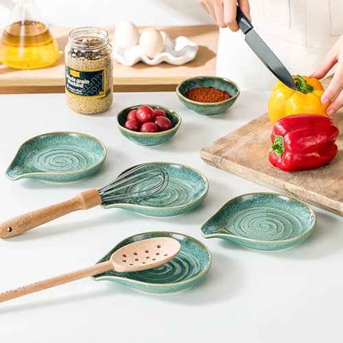 Ceramic Spoon Rest Set of 4, Spoon Holder for Kitchen Counter & Stove Top