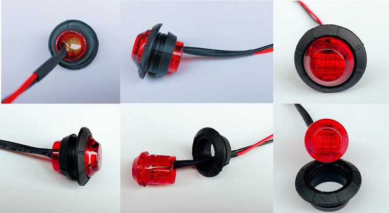 50pcs 3/4 side marker lights Red Clearance Lamp Small Round Amber LED Side Marker Indicator Turn Signal Light Truck Trailer Bus Marine RV Automobiles Flatbed with heat shrink butt connectors 50pcs