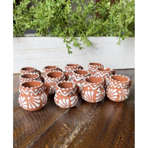 Cantaritos de barro 12 pack –Mexian Handmade 1 oz Talavera Clay Cups, Tequila Shot Glass Set, Mini Ceramic Party Favors, Cielito Lindo, Weddings, Fiesta Decorations- HECHO EN MEXICO