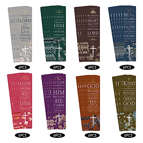 48 Pieces Bible Verses Bookmarks with Cross Cutout Design – Laminated Book Markers with Storage Box, Great Religious Christian Gift for Men, Women, Kids, Reading Reward, Church Supplies