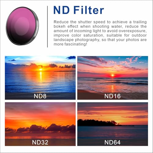 BLAUOCHI Variable ND Filter Set Compatible with Insta360 Go Ultra, 6 Pack UV/CPL/ND8/ND16/ND32/ND64 Neutral Density Filter for Insta360 Go Ultra
