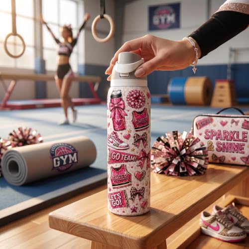 32 oz Cheer Water Bottle for Girls, Insulated Stainless Steel Sports Bottle with Flip Straw Lid, Cheerleader Tumbler, Reusable Water Bottle for Practice, School 32oz White(72)-Cheerleader(TPL1)) 32oz White(72)-Cheerleader(TPL1)
