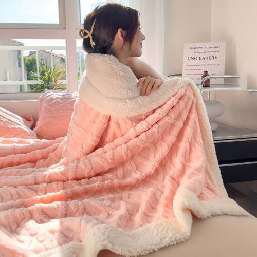 Reversible Sherpa Fleece Soft Blanket for Bed,Soft Pink Full