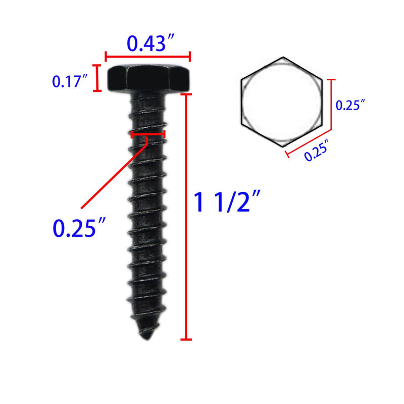 [Australia - AusPower] - 25PCS Stainless Steel Black Lag Bolts 1/4" x 1-1/2" Hex Lag Screws, Washers Included 1/4" x 1-1/2" 
