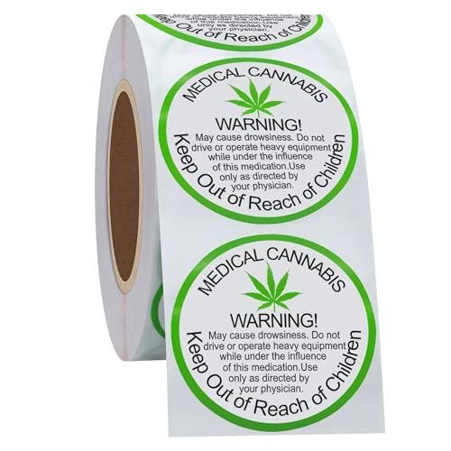 Hylabelest 38mm General Medical Cannabis Warning Labels Keep Out of Reach of Children Round Stickers