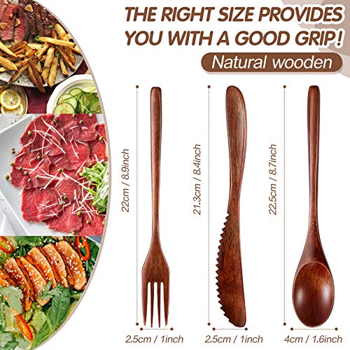 Geiserailie 24 Pcs Wooden Utensils for Eating Wooden Spoon Fork Knife Set