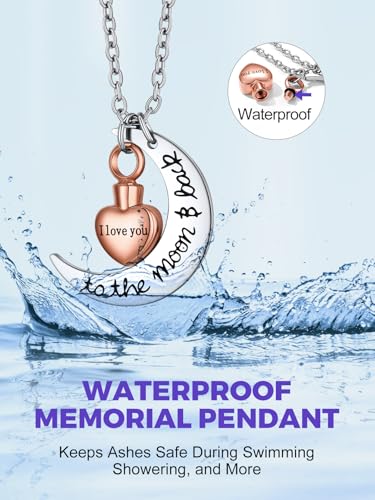 Richsteel Urn Necklaces for Ashes for Women Men Cremation Pendant 10-Rose Gold Moon Heart stainless steel - not personalized