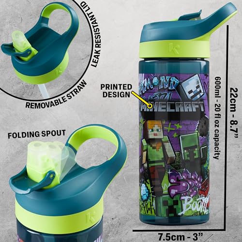 Get Trend Minecraft Kids Lunch Box 3 Pc Set with Insulated Lunch Bag, Bento Box with Two Mini Pots & 20 fl oz Water Bottle with Straw for School, Picnic, Creeper Gamer Gifts for Boys (Multi Minecraft) Multi Minecraft