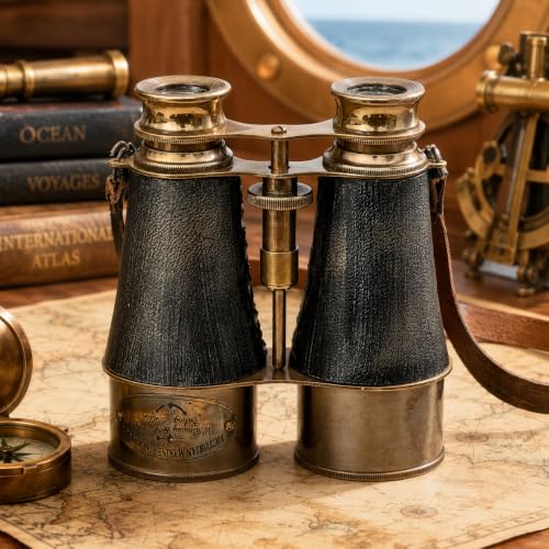 collectiblesBuy Antique Marine Victorian Binoculars Handmade Buffed Leather Cover Belt, 6 inches, Brass