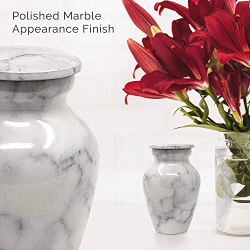 Set of 4 Elegant Marble Style Keepsake Urns – Metal Little Mini Urn for Human Ashes – Secure Screw Top – Small Personal Size – Carrara White Finish 4 Carrara White