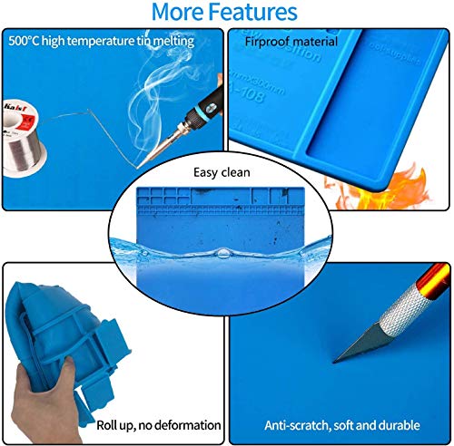 Wohao Soldering Mat, Silicone, 500°C Heat-Resistant, Magnetic Repair and Work Mat, Anti-Static, for Soldering Guns, Hot Guns, 45 x 30 cm