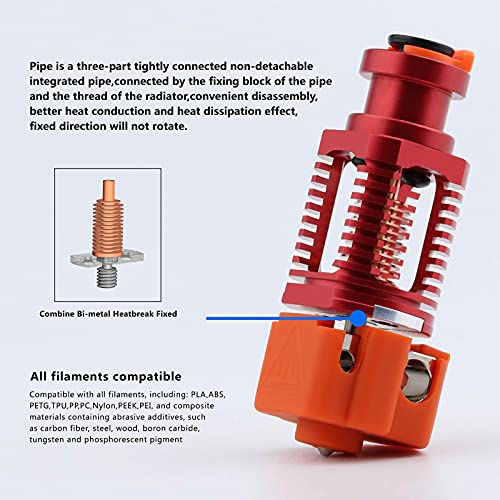Upgrade Red Lizard k1 V6 Hotend Plated Copper Nozzle Block Compatible with CR10 Ender 3 V2 Pro Ender 5 Voron 2.4 0.1 Prusa I3 MK3s Titan DDB Extruder 3D Printer