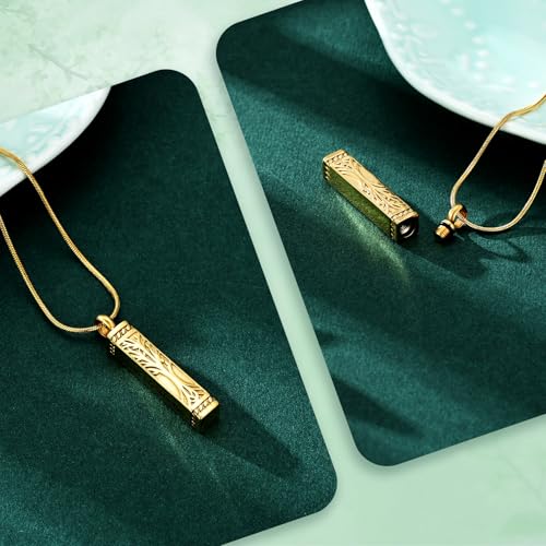 Tree of Life Cremation Jewelry Urn Necklaces for Ashes Memorial Keepsake Pendant for Women Men Gifts With Funnel Kit & Bag Gold