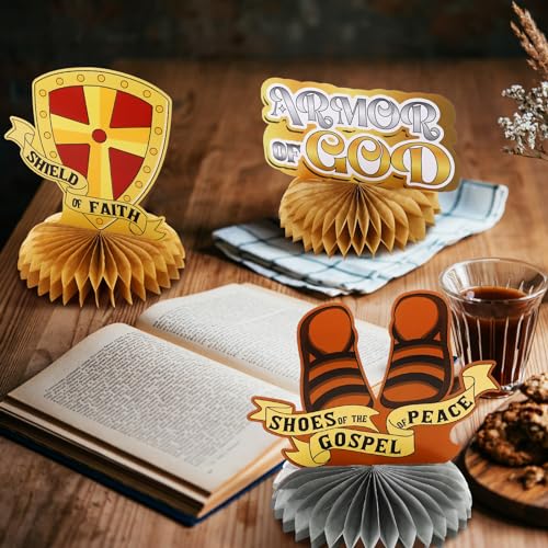 Jetec 9 Pcs Armor of God Honeycomb Centerpieces, Religious Party Decoration