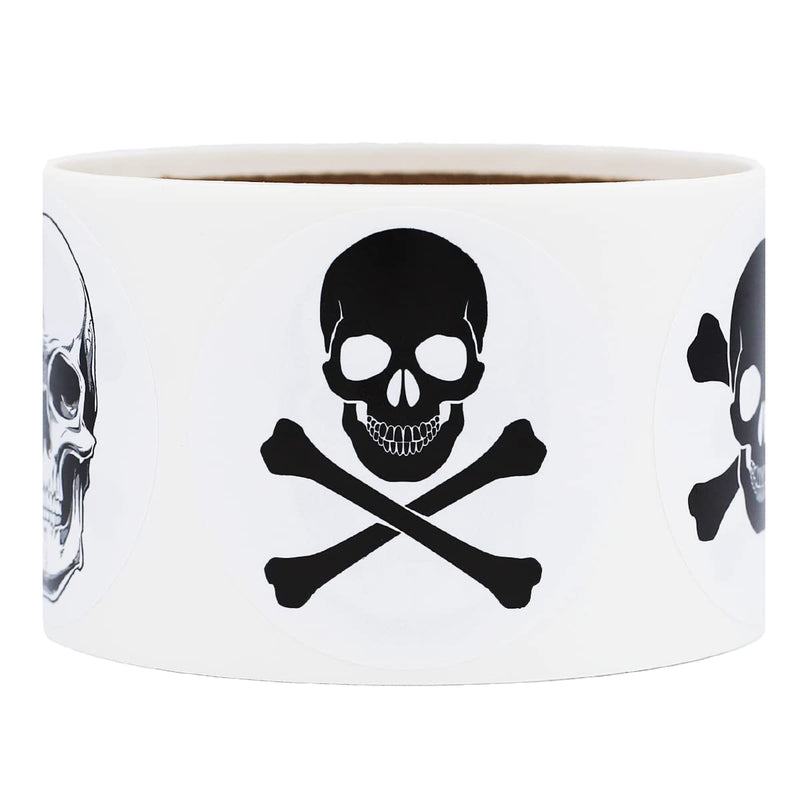 White Skull and Crossbones Stickers – 2 Inch Round Semi-Gloss Labels, 100 Total Adhesive Stickers on a Roll for Crafts, Party Favors, Decorations, and Packaging – Made in the USA