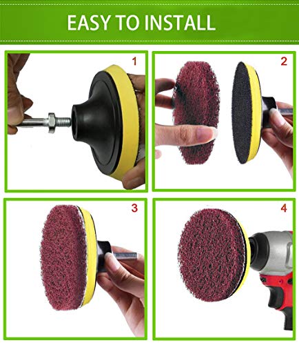10Pcs Scouring Pads Cleaning Kit for Drill, Kagni 4 Inch Power Scrubber Drill Brush Attachment, Includes 5 Non-Scratch Red Pads and 5 Stiff Green Pads (Drill NOT Included)