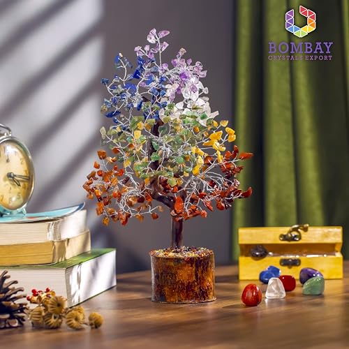 7 Chakra Crystal Tree of Life – Handmade Healing Gemstone Bonsai for Positive Energy, Prosperity & Home Décor – Good Luck Gift for Women, Mom, Office & Living Room Accent 7 Chakra Silver Wire