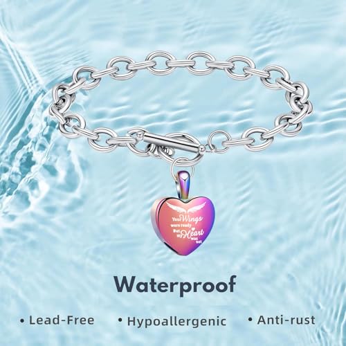 Heart Cremation Bracelet for Ashes Urn Bangles for Pet/Human Ashes Memorial Keepsake Ash Jewellery for Women Men Rainbow