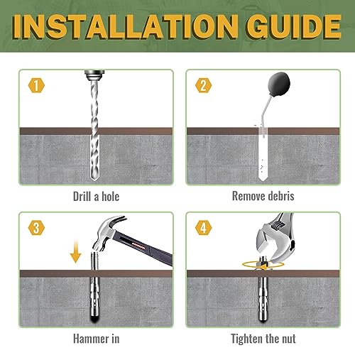 LIONMAX stainless steel 3/8 x 5 inch concrete wedge anchors, 20-piece set