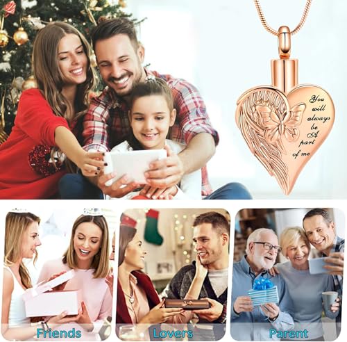 zeqingjw Heart Cremation Jewelry for Ashes Butterfly Urn Necklace for Women Loved Ones Ash Holder Keepsake Gift Memorial Pendent for Human Ashes Rose Gold