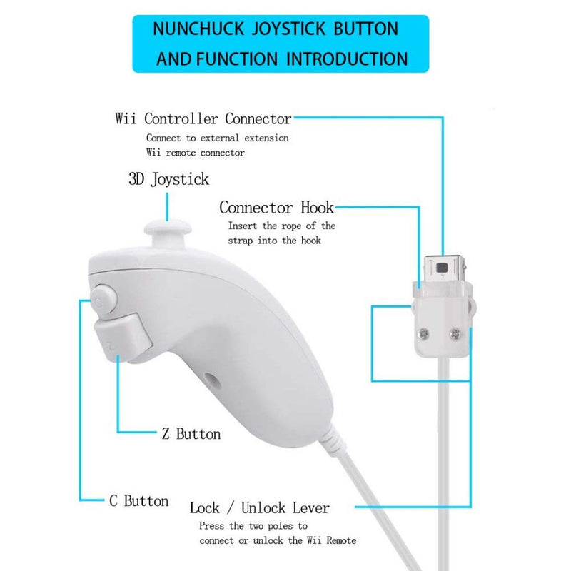 [Australia - AusPower] - 2 Packs Wireless Controller and Nunchuck for Wii and Wii U Console, Gamepad with Silicone Case and Wrist Strap (Black and White) Black and White 